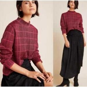 Aldomartins For Anthropologie Felipa Wool Blend Sweater Womens XS Red Plaid